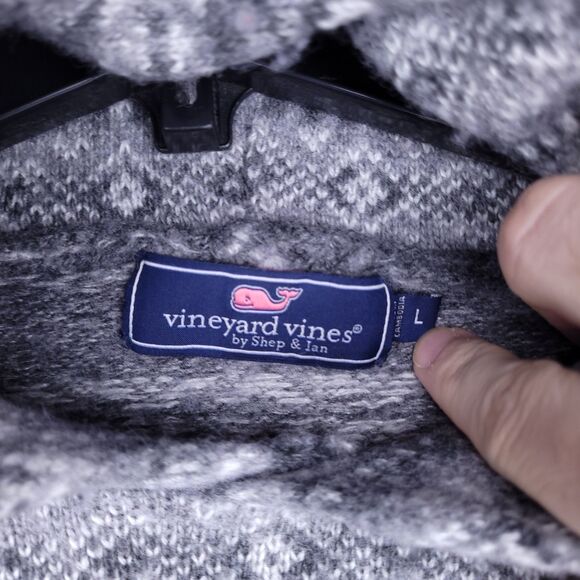 Vineyard Vines Sweater Womens Large Gray Heather Fairisle Hooded Merino Alpaca - Picture 9 of 11